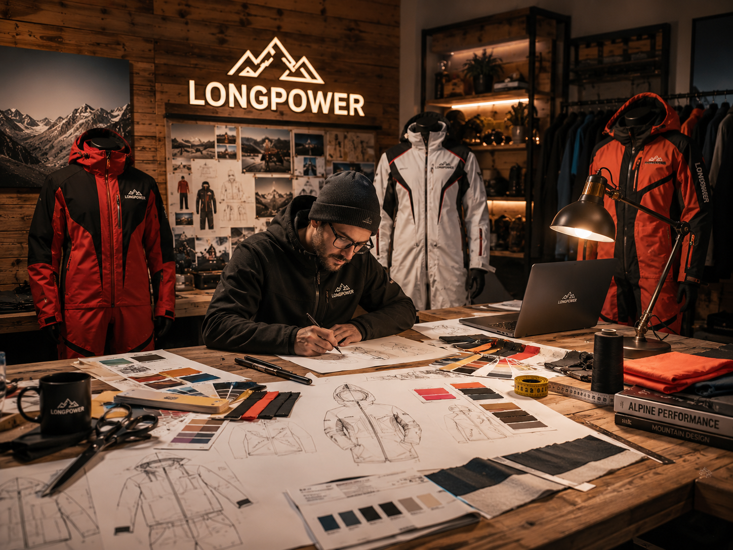 LONGPOWER ski wear design studio workspace