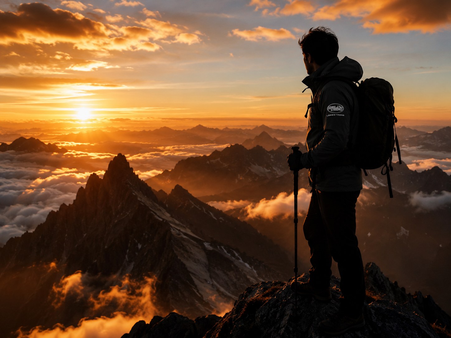 Alpine climber on ridge at dawn
